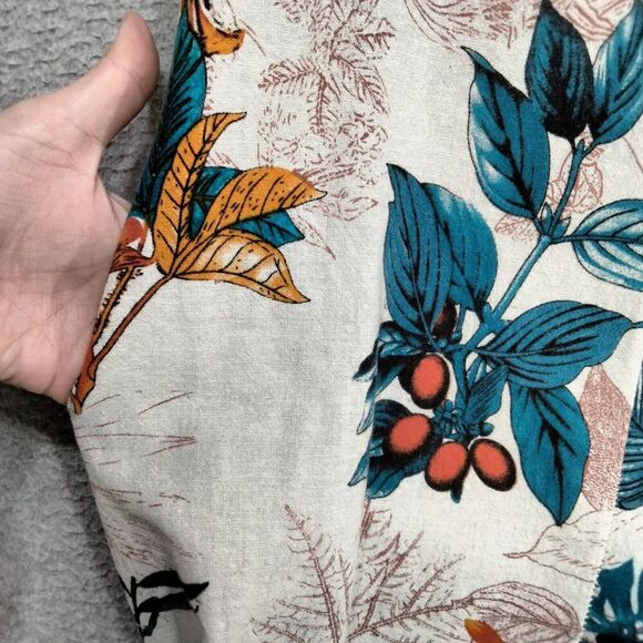 Yuguoguo Tshirt Mini Dress Womens Sz L Tan Teal Leaf Floral Print Short Sleeve - Picture 11 of 12